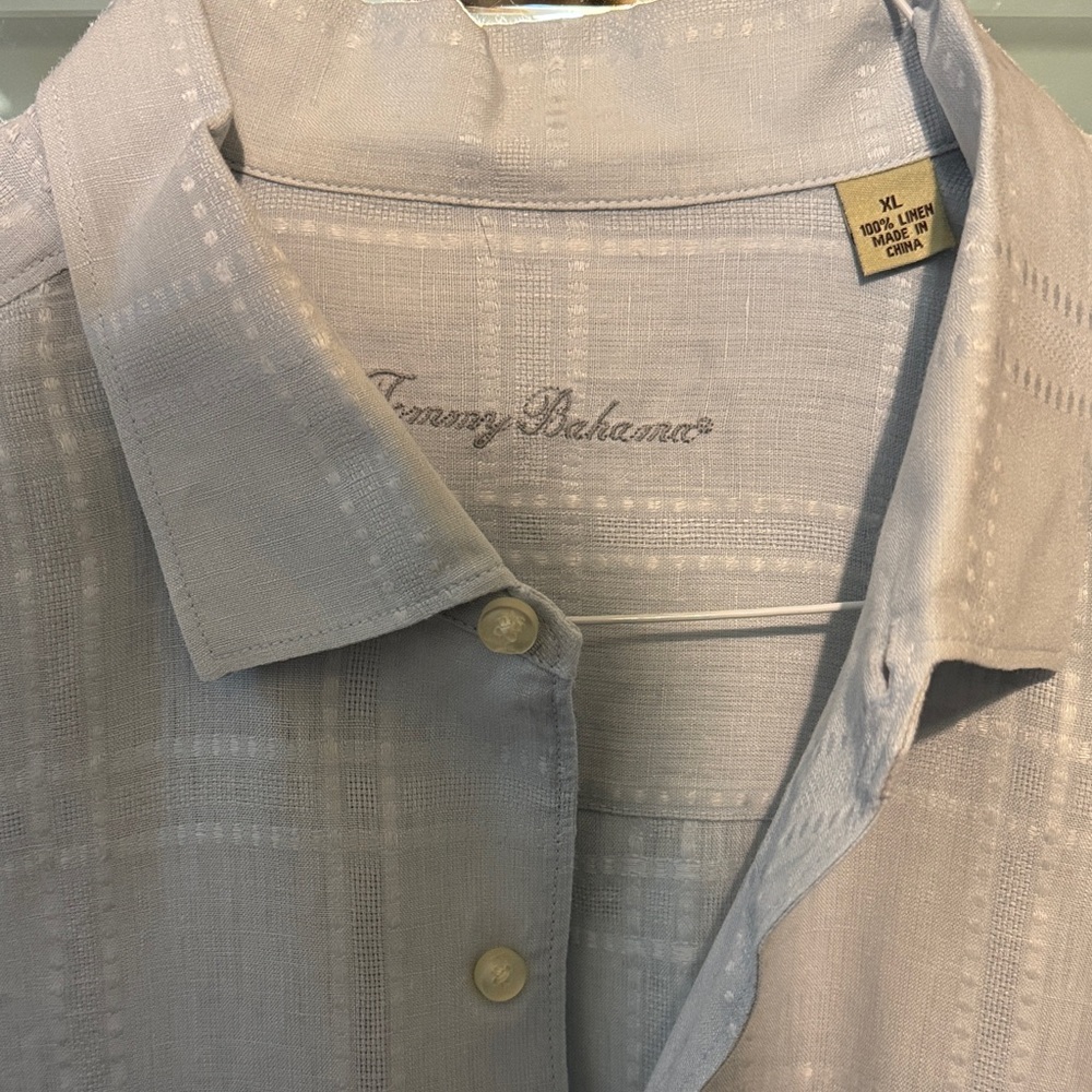 Tommy Bahama Subtle Gray Plaid Shirt. 100% Linen